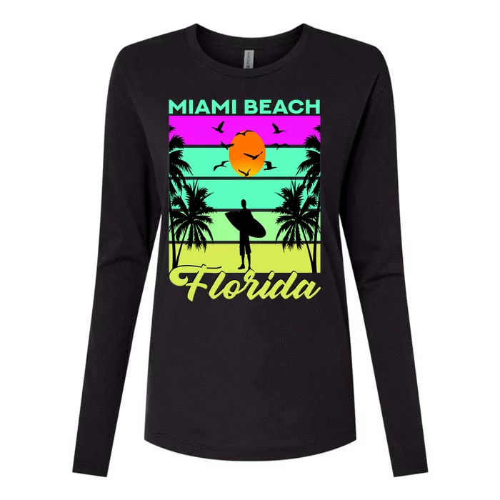 Miami Beach Florida Surfing Womens Cotton Relaxed Long Sleeve T-Shirt