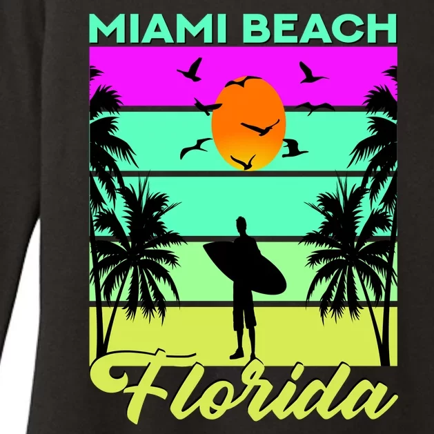 Miami Beach Florida Surfing Womens CVC Long Sleeve Shirt