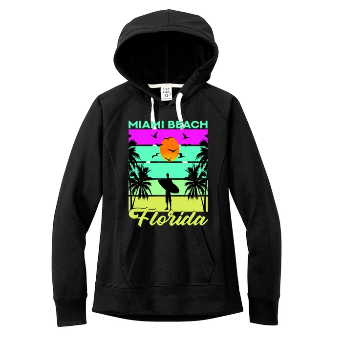 Miami Beach Florida Surfing Women's Fleece Hoodie