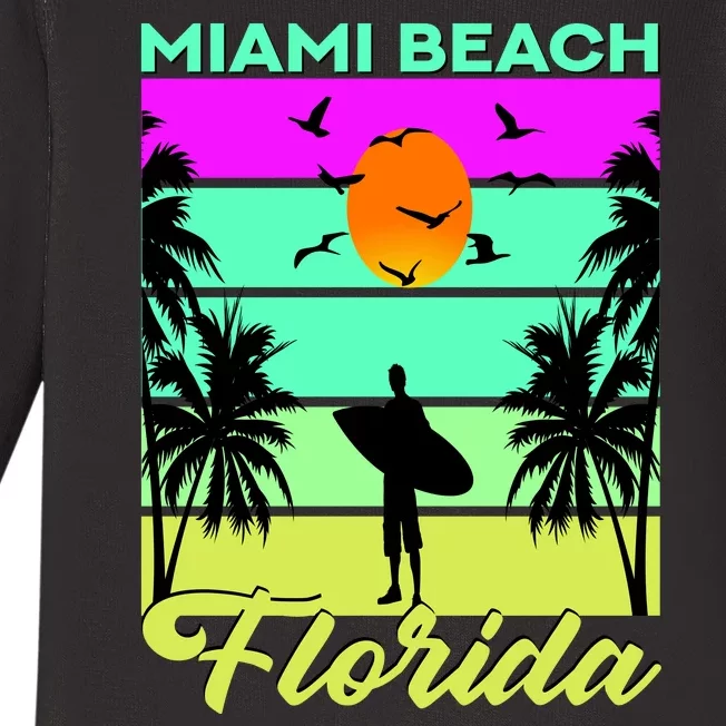 Miami Beach Florida Surfing Baby Long Sleeve Bodysuit