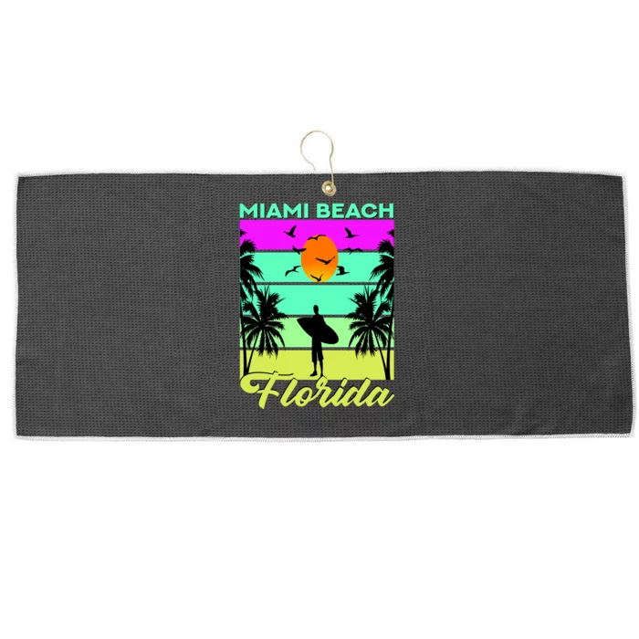 Miami Beach Florida Surfing Large Microfiber Waffle Golf Towel