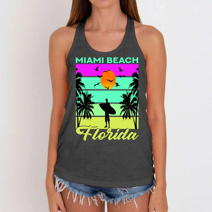 Miami Beach Florida Surfing Women's Knotted Racerback Tank