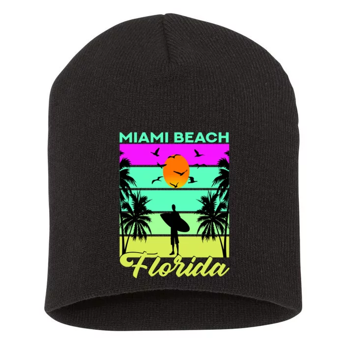 Miami Beach Florida Surfing Short Acrylic Beanie