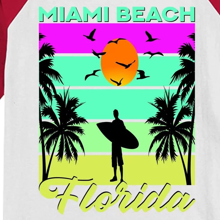 Miami Beach Florida Surfing Kids Colorblock Raglan Jersey