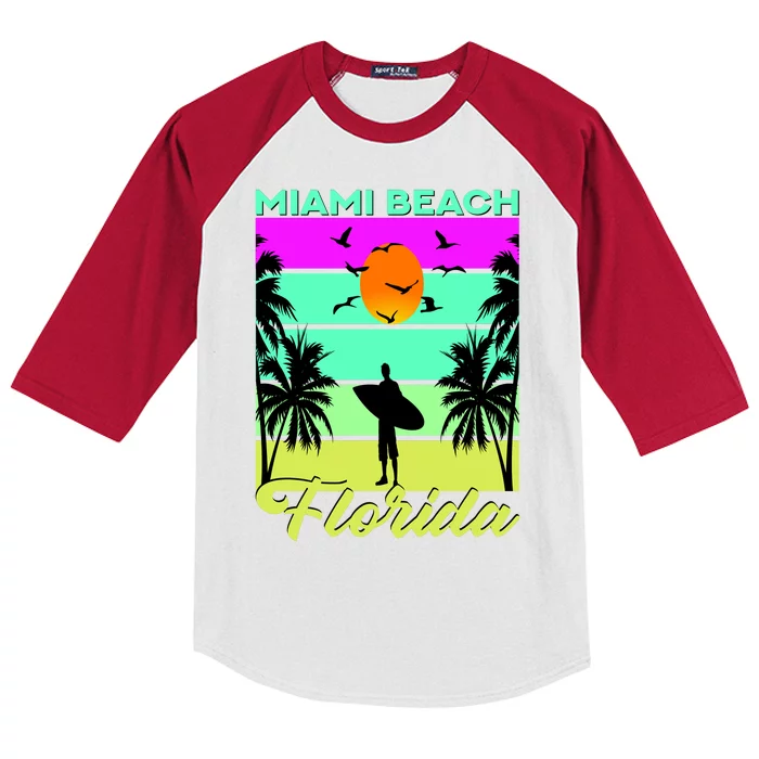 Miami Beach Florida Surfing Kids Colorblock Raglan Jersey