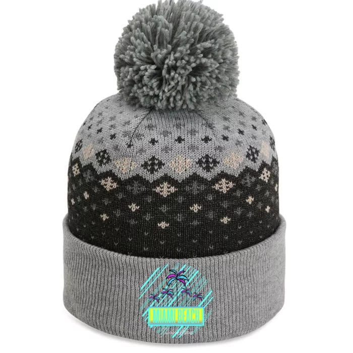 Miami Beach Palm Trees Retro The Baniff Cuffed Pom Beanie