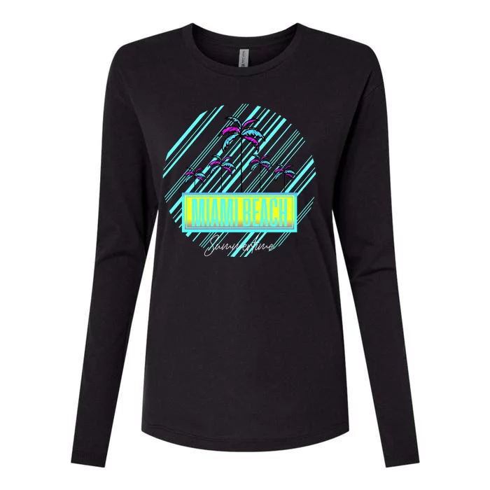 Miami Beach Palm Trees Retro Womens Cotton Relaxed Long Sleeve T-Shirt