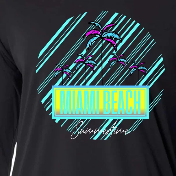 Miami Beach Palm Trees Retro Cooling Performance Long Sleeve Crew