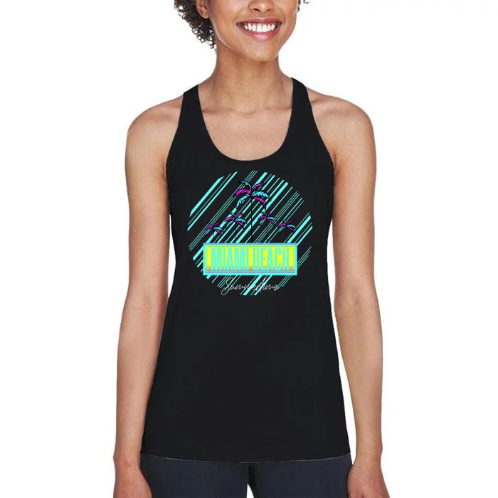 Miami Beach Palm Trees Retro Women's Racerback Tank