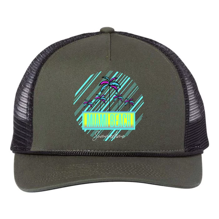 Miami Beach Palm Trees Retro Retro Rope Trucker Hat Cap