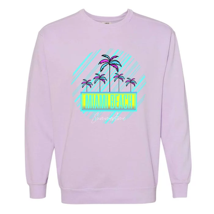 Miami Beach Palm Trees Retro Garment-Dyed Sweatshirt