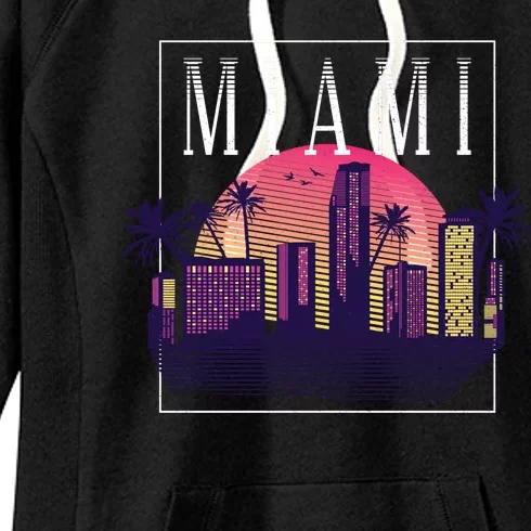 Miami Florida Retro Skyline Women's Fleece Hoodie