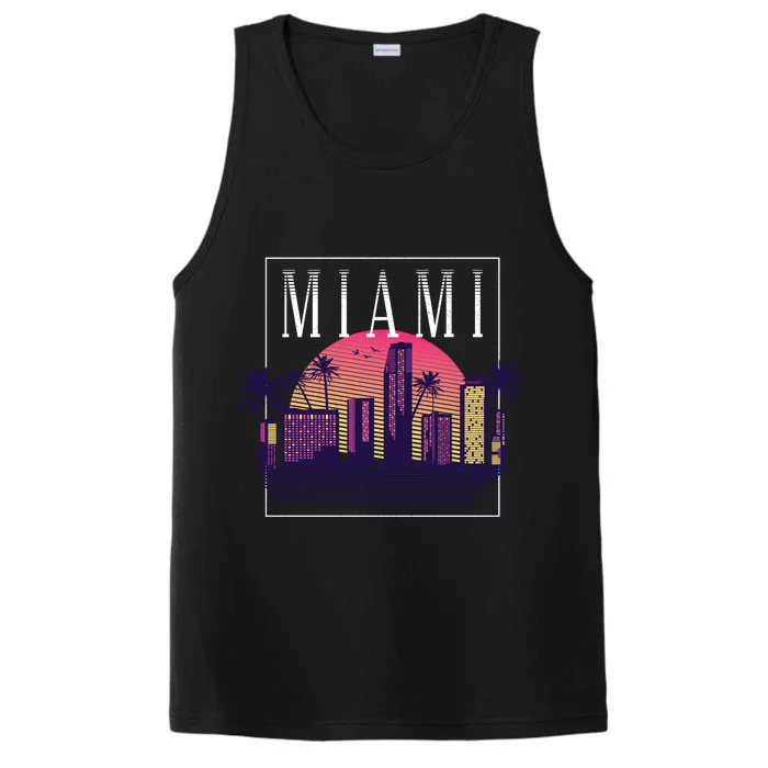 Miami Florida Retro Skyline Performance Tank