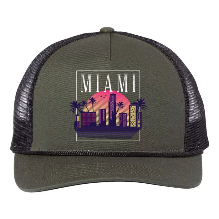 Miami Florida Retro Skyline Retro Rope Trucker Hat Cap