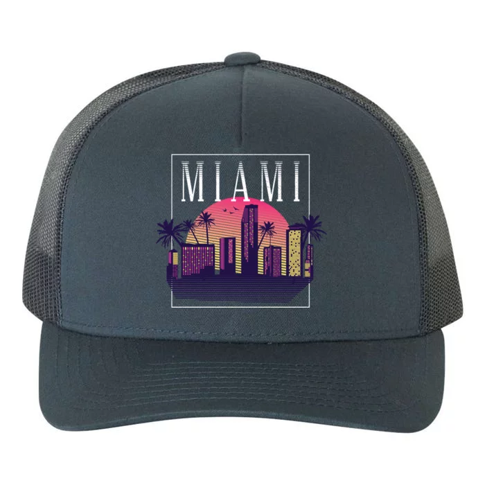 Miami Florida Retro Skyline Yupoong Adult 5-Panel Trucker Hat