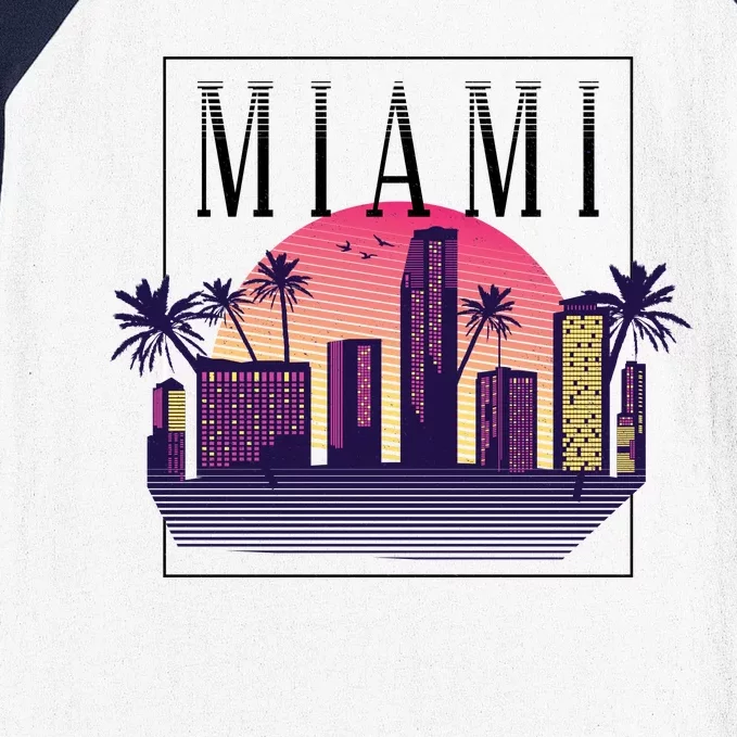 Miami Florida Retro Skyline Baseball Sleeve Shirt