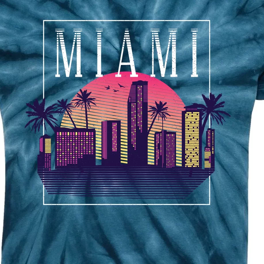 Miami Florida Retro Skyline Kids Tie-Dye T-Shirt