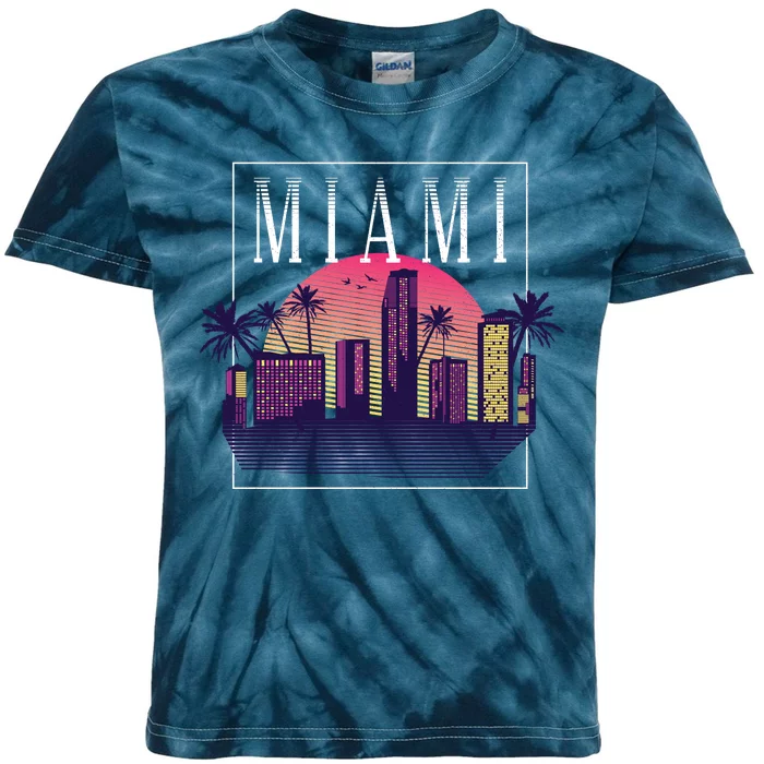 Miami Florida Retro Skyline Kids Tie-Dye T-Shirt