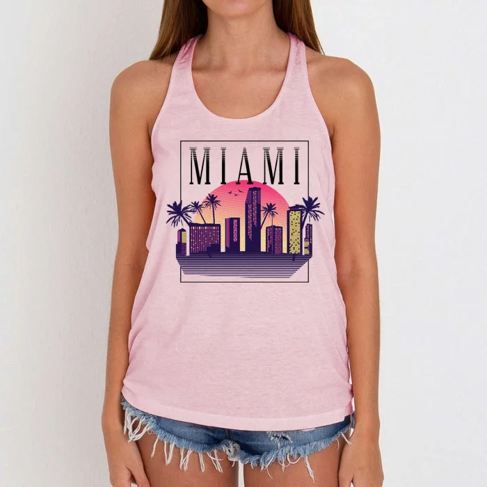 Miami Florida Retro Skyline Women's Knotted Racerback Tank