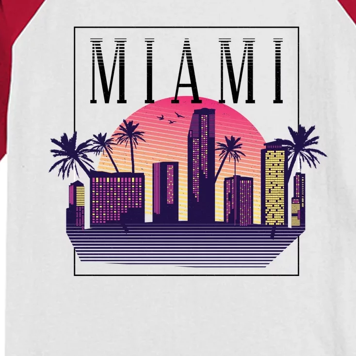 Miami Florida Retro Skyline Kids Colorblock Raglan Jersey