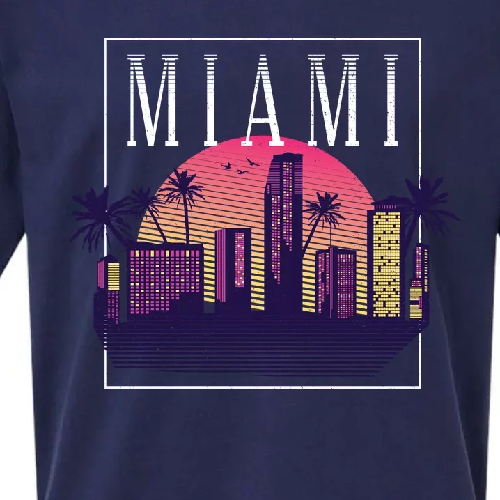 Miami Florida Retro Skyline Sueded Cloud Jersey T-Shirt