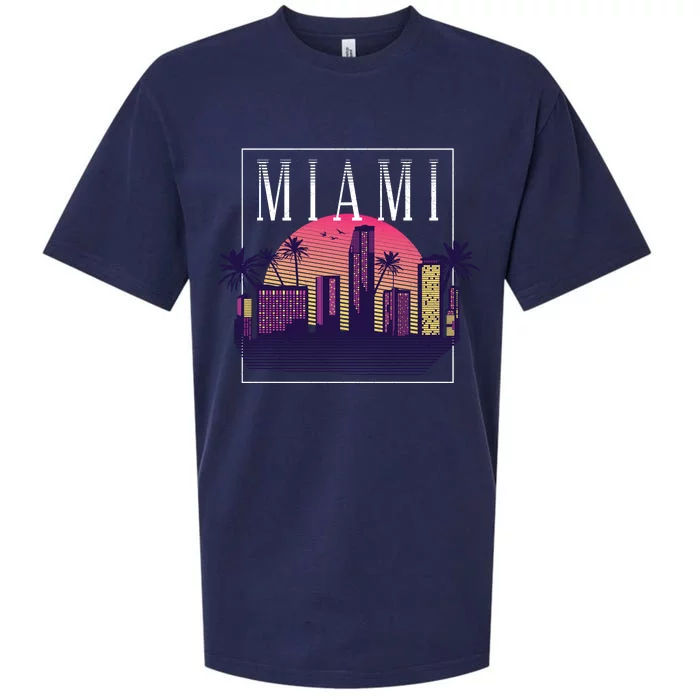 Miami Florida Retro Skyline Sueded Cloud Jersey T-Shirt