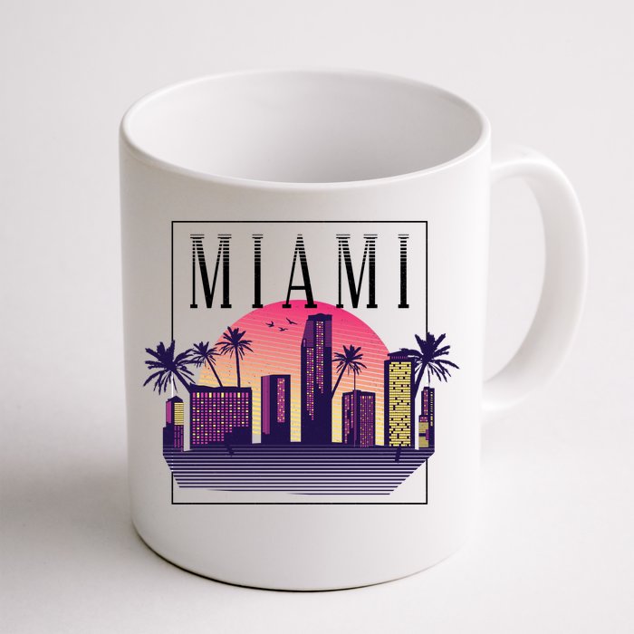 Miami Florida Retro Skyline Front & Back Coffee Mug