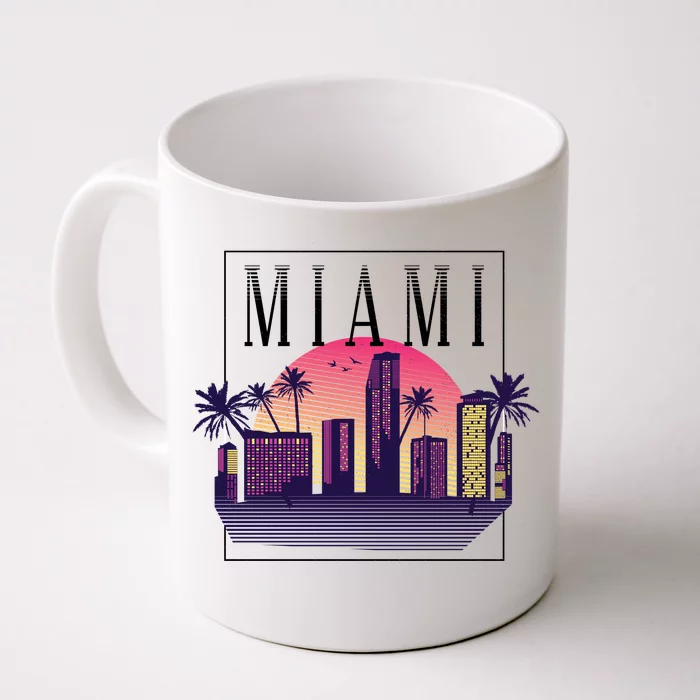 Miami Florida Retro Skyline Front & Back Coffee Mug