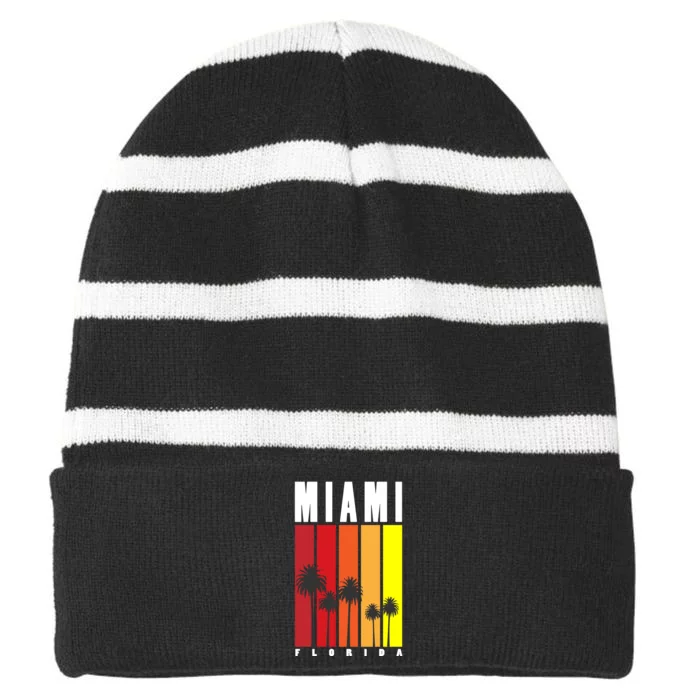 Miami Florida Vintage Stripes Striped Beanie with Solid Band