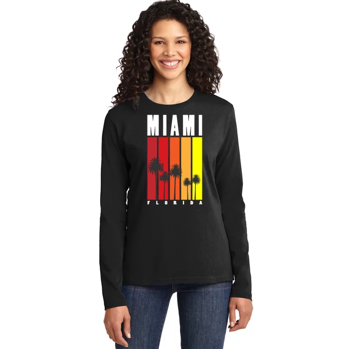 Miami Florida Vintage Stripes Ladies Long Sleeve Shirt