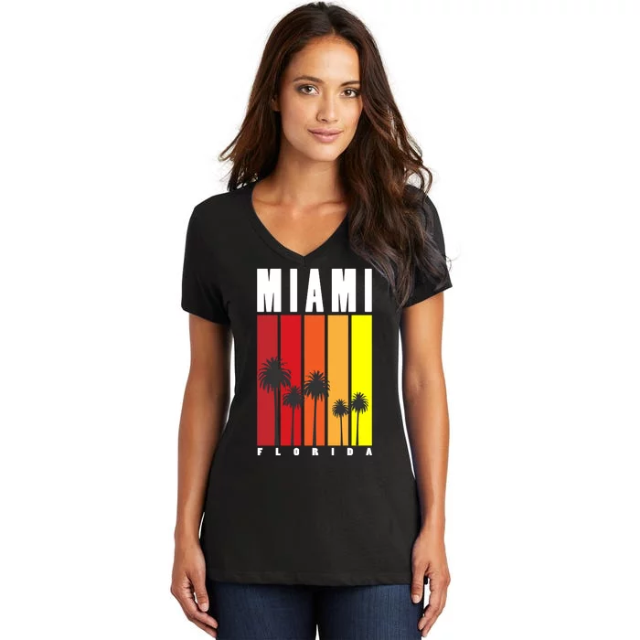 Miami Florida Vintage Stripes Women's V-Neck T-Shirt