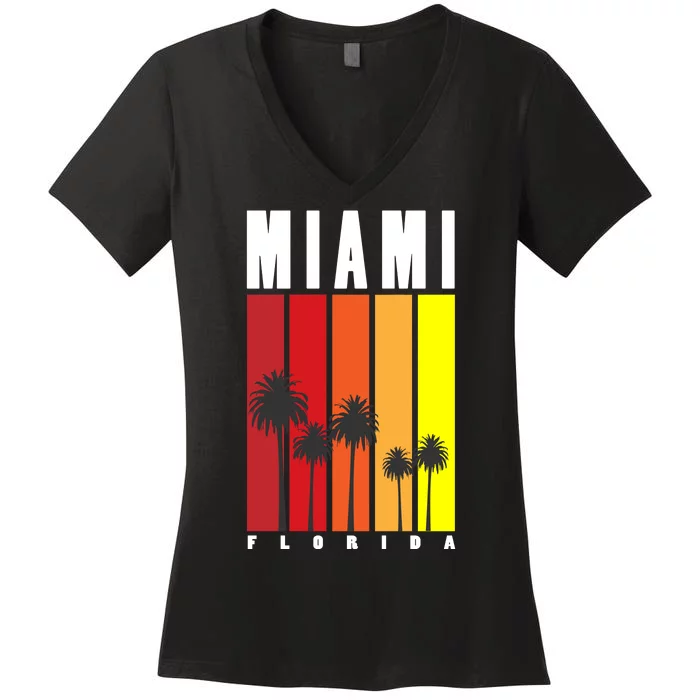 Miami Florida Vintage Stripes Women's V-Neck T-Shirt