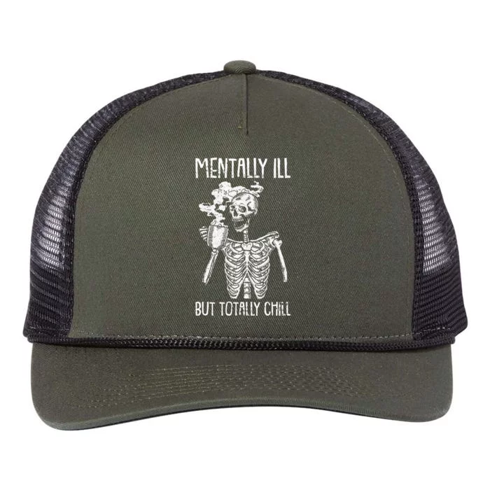 Mentally Ill But Totally Chill Halloween Costume Skeleton Retro Rope Trucker Hat Cap