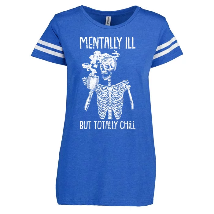 Mentally Ill But Totally Chill Halloween Costume Skeleton Enza Ladies Jersey Football T-Shirt