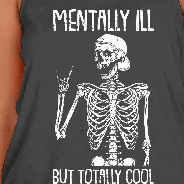 Mentally ill But Totally Cool Coffee Skeleton Halloween Women's Knotted Racerback Tank