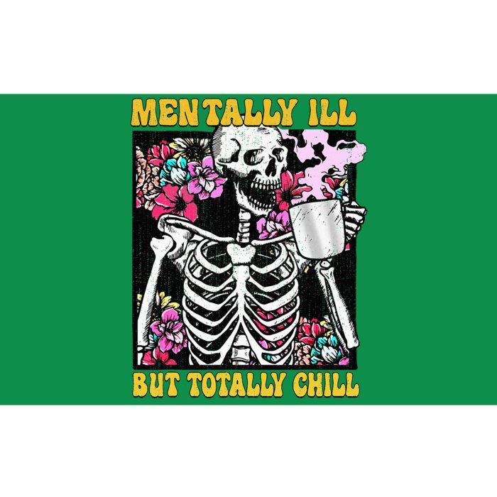 Mentally Ill But Totally Chill Coffee Skeleton Halloween Bumper Sticker