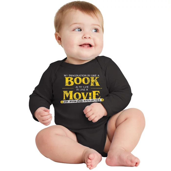 My Imagination Book My Life Movie Sarcastic Retro Book Lover Baby Long Sleeve Bodysuit