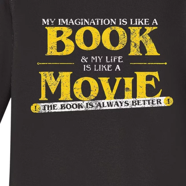 My Imagination Book My Life Movie Sarcastic Retro Book Lover Baby Long Sleeve Bodysuit