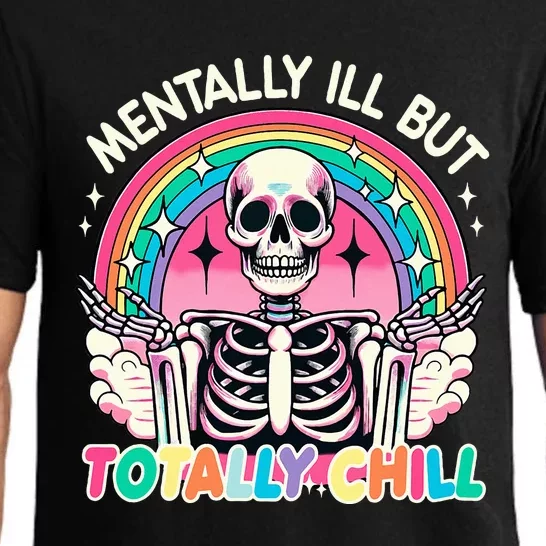 Mentally Ill But Totally Chill Pastel Skeleton Halloween Pajama Set