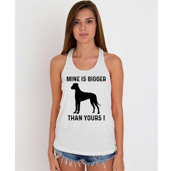 Mine Is Bigger Than Yours Fun Great Dane Dog German Mastiff Women's Knotted Racerback Tank