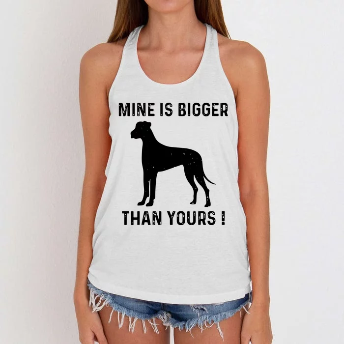 Mine Is Bigger Than Yours Fun Great Dane Dog German Mastiff Women's Knotted Racerback Tank