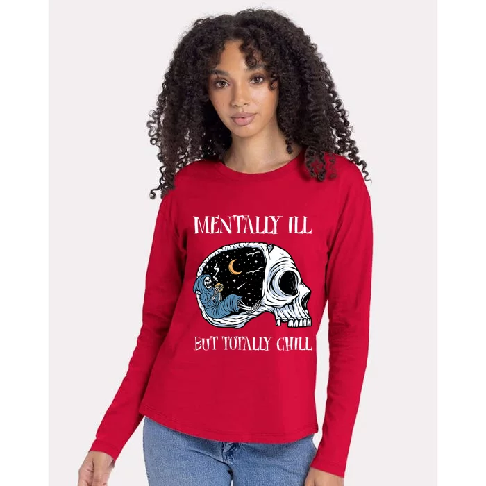 Mentally Ill But Totally Chill Halloween Costume Skeleton Womens Cotton Relaxed Long Sleeve T-Shirt