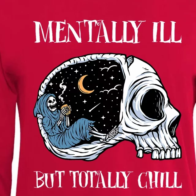 Mentally Ill But Totally Chill Halloween Costume Skeleton Womens Cotton Relaxed Long Sleeve T-Shirt