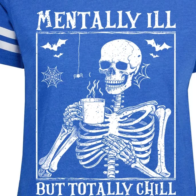 Mentally Ill But Totally Chill Halloween Costume Skeleton Enza Ladies Jersey Football T-Shirt