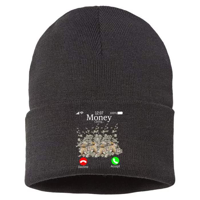 Money Is Calling Cash Funny Business Hustler Sustainable Knit Beanie