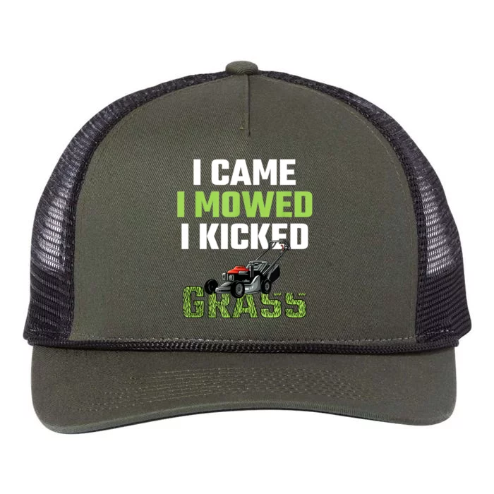 Mens I Came I Mowed I Kicked Grass Funny Lawn Mowing Gardener Retro Rope Trucker Hat Cap