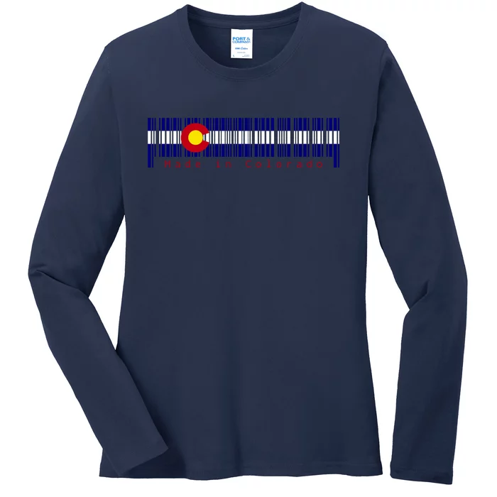 Made In Colorado Barcode Flag Ladies Long Sleeve Shirt