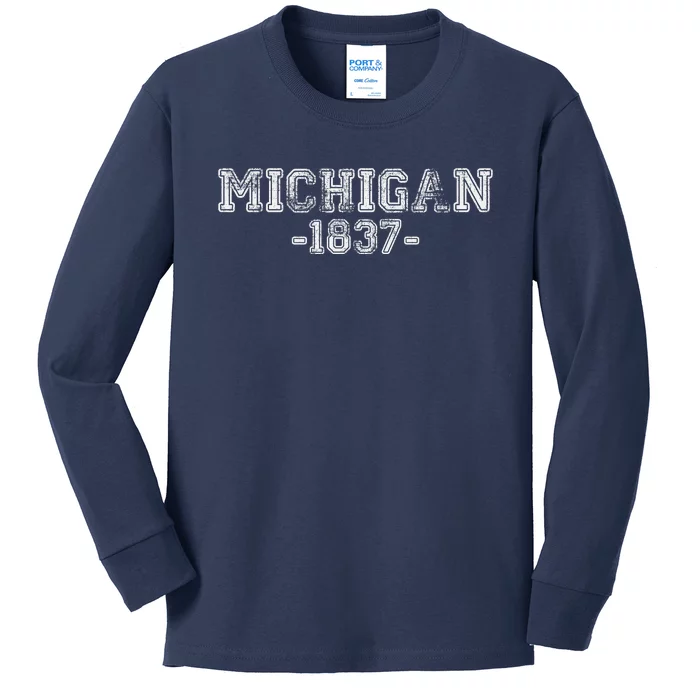 Michigan 1837 Retro Kids Long Sleeve Shirt