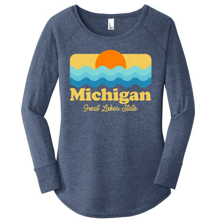 Michigan Great Lakes State Retro Sun Lake Women’s Perfect Tri Tunic Long Sleeve Shirt