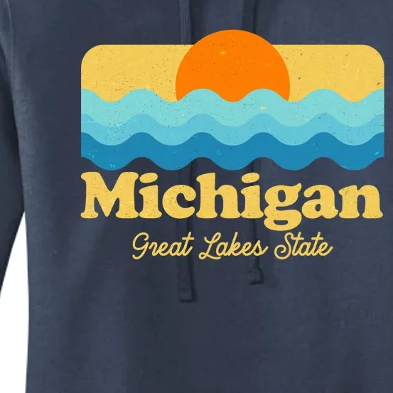 Michigan Great Lakes State Retro Sun Lake Women's Pullover Hoodie